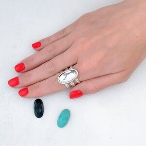 Silpada 3 band Interchangeable sterling silver ring (3 different stones!) size 9